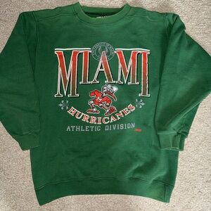 Vintage 90s University Of Miami Hurricanes Crewneck Sweatshirt Size L NCAA Logo